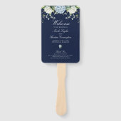 Éventail Programme de mariage floral d'hydrangea bleu marin (Devant)