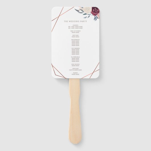 Éventail Programme de mariage floral d'ivoire de Bourgogne  (Dos)