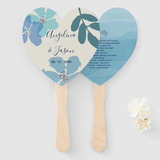 Éventail Programme de mariage Floral Dusty Blue (Devant et derrière)