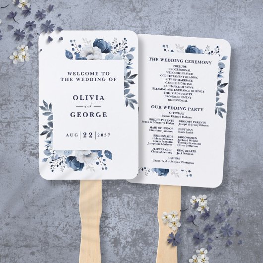 Éventail Programme de mariage floral élégant bleu marine