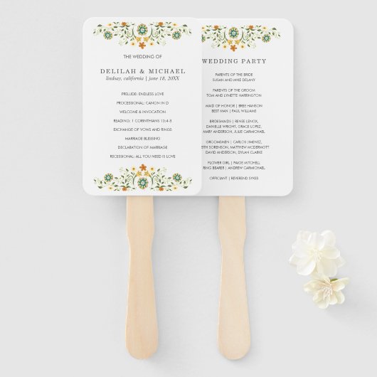 Éventail Programme de mariage floral élégant simple (Devant et derrière)