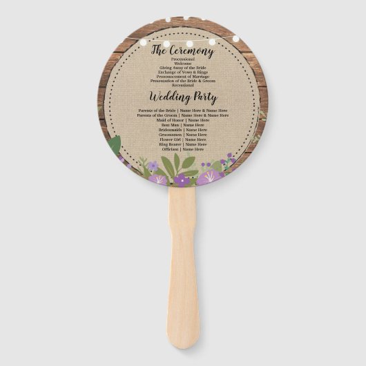 Éventail Programme de mariage floral en bois Fleurs Ventila (Dos)