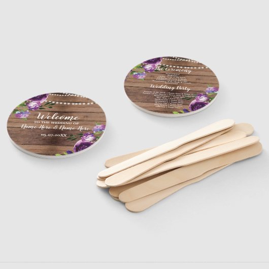 Éventail Programme de mariage floral en bois violet Fleurs  (Non-assemblé)
