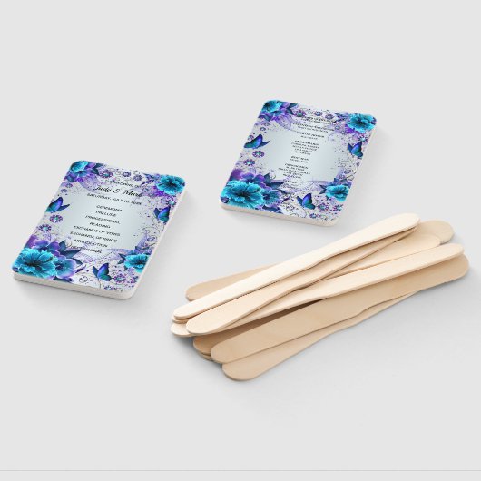 Éventail Programme De Mariage Floral Et Papillon Bleu (Non-assemblé)