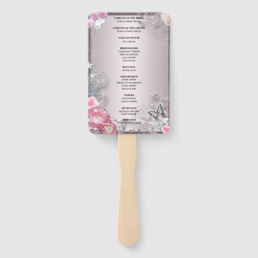 Éventail Programme De Mariage Floral Et Papillon Rose (Dos)