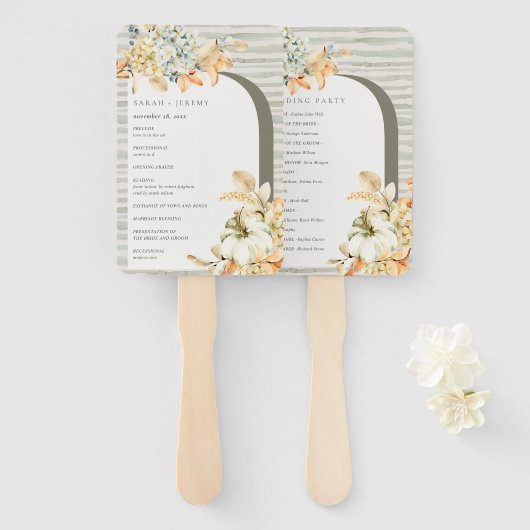Éventail Programme de mariage floral feuillu à la citrouill (Devant et derrière)