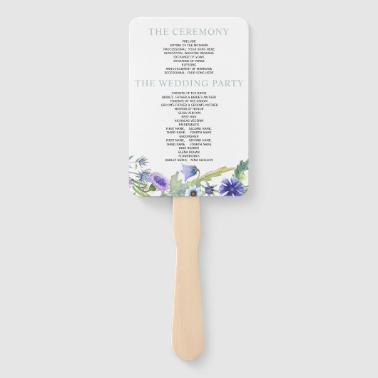 Éventail Programme de mariage floral fleur sauvage d'aquare (Dos)