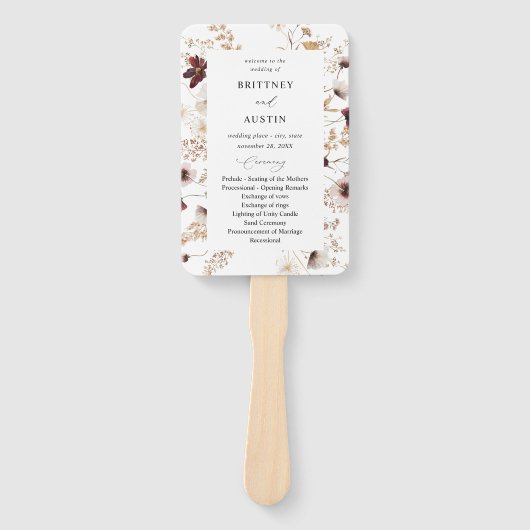 Éventail Programme de mariage floral Fleur sauvage d'automn (Devant)