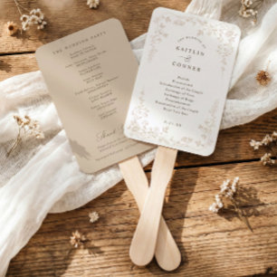 Éventail Programme de mariage floral français beige vintage