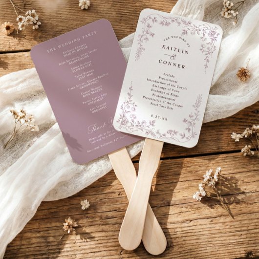 Éventail Programme de mariage floral français Rose Poussiér