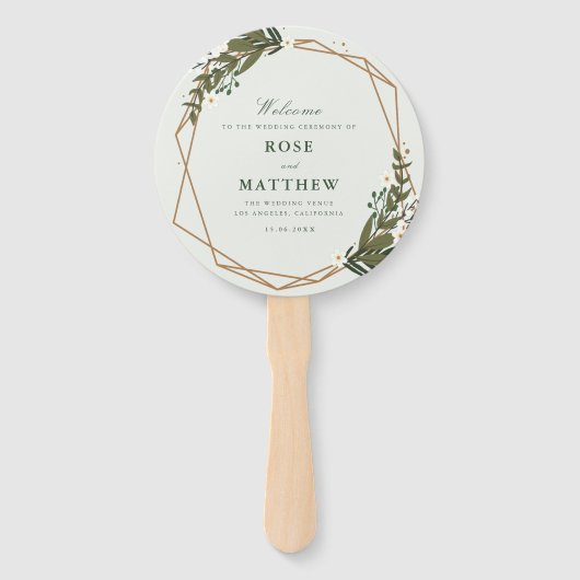 Éventail Programme de mariage floral géométrique moderne (Devant)