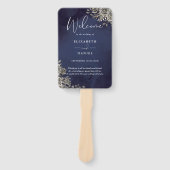 Éventail Programme de mariage floral gothique bleu de minui (Devant)