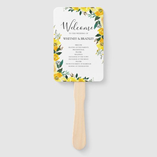 Éventail Programme de mariage floral jaune d'été (Devant)