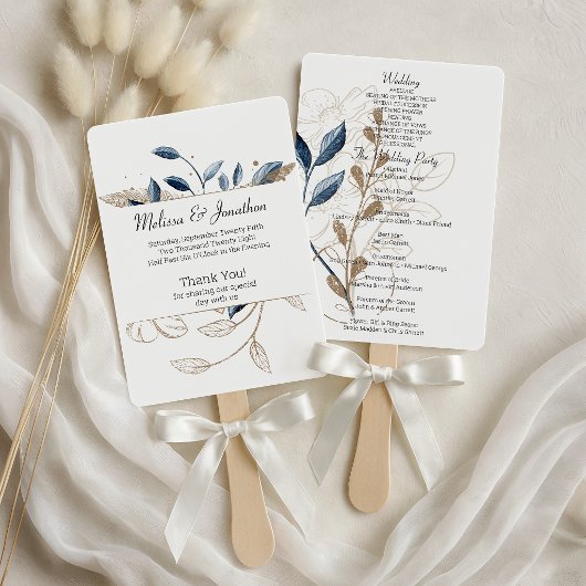 Éventail Programme de mariage floral moderne élégant bleu o