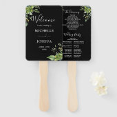 Éventail Programme de mariage floral noir et blanc (Devant et derrière)