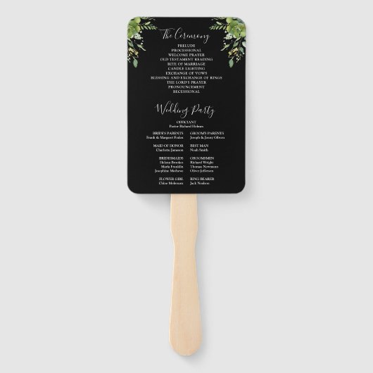 Éventail Programme de mariage floral noir et blanc (Dos)