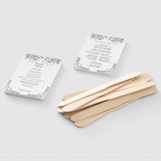 Éventail Programme de mariage floral noir et blanc Ventilat (Non-assemblé)