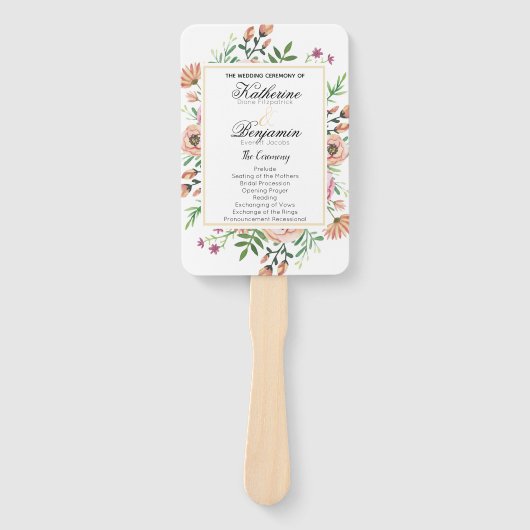 Éventail Programme de mariage floral pêche (Devant)