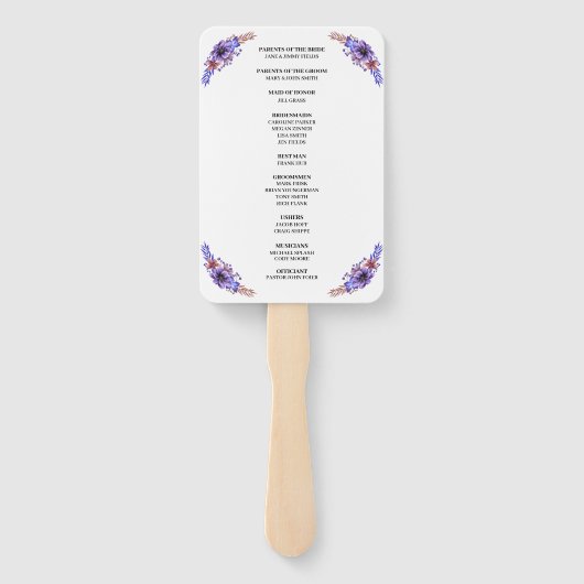 Éventail Programme De Mariage Floral Purple Et Blue Waterco (Dos)