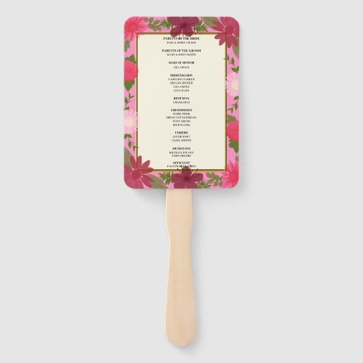 Éventail Programme de mariage floral rose (Dos)