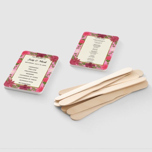 Éventail Programme de mariage floral rose (Non-assemblé)