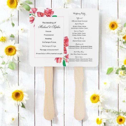 Éventail Programme de mariage floral rose blanc