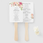 Éventail Programme de mariage floral rose en fleurs (Devant et derrière)