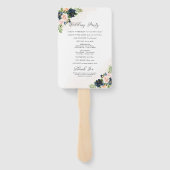Éventail Programme de mariage floral rose et bleu marine (Dos)