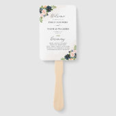 Éventail Programme de mariage floral rose et bleu marine (Devant)