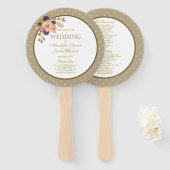 Éventail Programme de mariage floral rose et or (Devant et derrière)