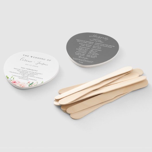 Éventail Programme de mariage floral rose pâle Ventilateurs (Non-assemblé)