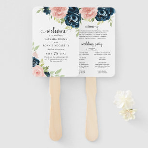 Éventail Programme de mariage floral rose poudré et bleu ma