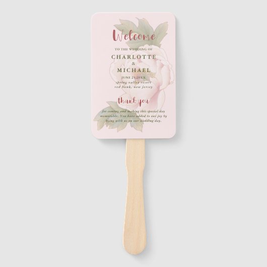 Éventail Programme de mariage floral rose rustique main (Devant)