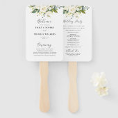 Éventail Programme de mariage floral Roses blanches (Devant et derrière)
