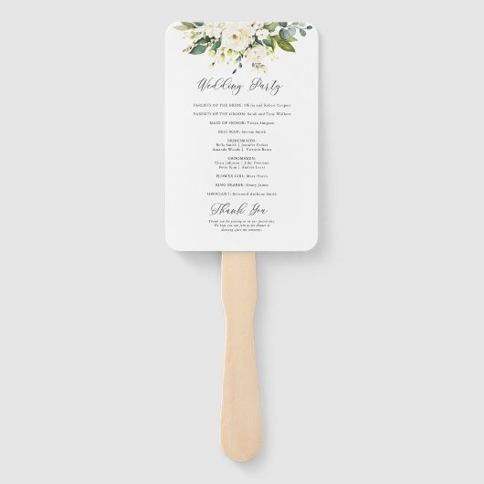 Éventail Programme de mariage floral Roses blanches (Dos)