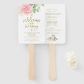 Éventail Programme de mariage floral roses blush or (Devant et derrière)
