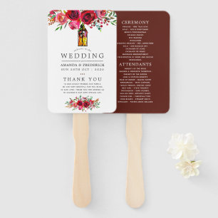 Éventail Programme de mariage floral rouge Bourgogne et ros