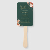 Éventail Programme de mariage floral rustique émeraude et o (Devant)