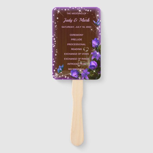 Éventail Programme de mariage floral rustique en bois foncé (Devant)