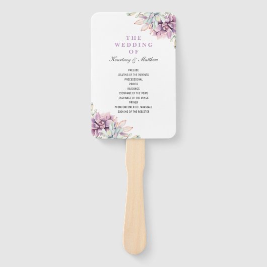 Éventail Programme de mariage floral Succulent de l'aquarel (Devant)