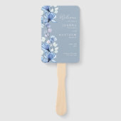 Éventail Programme de mariage floral transparent bleu pouss (Devant)
