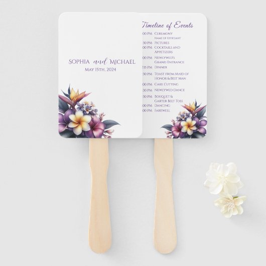 Éventail Programme de mariage floral tropical (Devant et derrière)