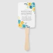 Éventail Programme de mariage floral turquoise et jaune (Devant)