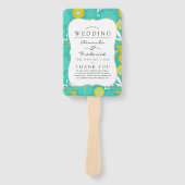 Éventail Programme de mariage floral Turquoise et jaune (Devant)