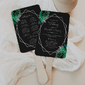 Éventail Programme de mariage floral vert émeraude argent n