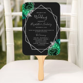 Éventail Programme de mariage floral vert émeraude argent n