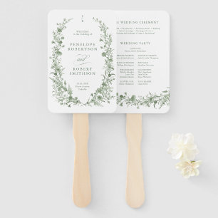 Éventail Programme de mariage floral vintage vert sauge élé