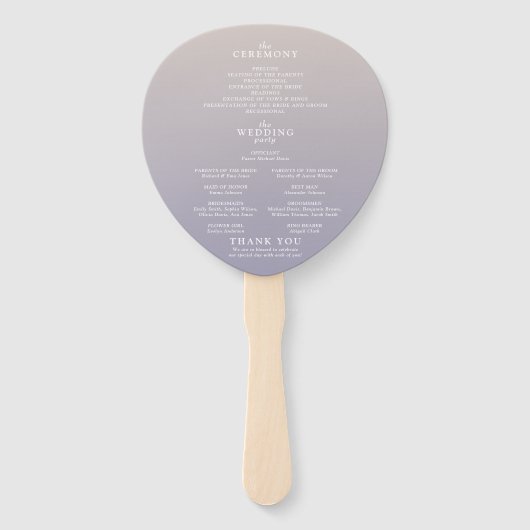 Éventail Programme de mariage floral violet à dégradé lunai (Dos)