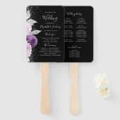 Éventail Programme de mariage floral violet argent noir (Devant et derrière)