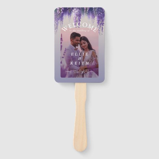 Éventail Programme de mariage floral violet dégradé (Devant)